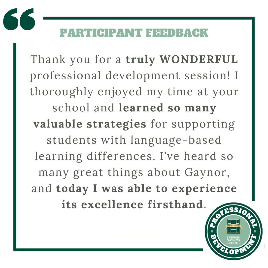 Participant Feedback: "I really enjoyed the workshop! The presenter was extremely knowledgeable and shared tips and strategies that I can implement in my own kindergarten classroom. I also appreciated the school tour—it’s always great to learn from and observe other educators.”