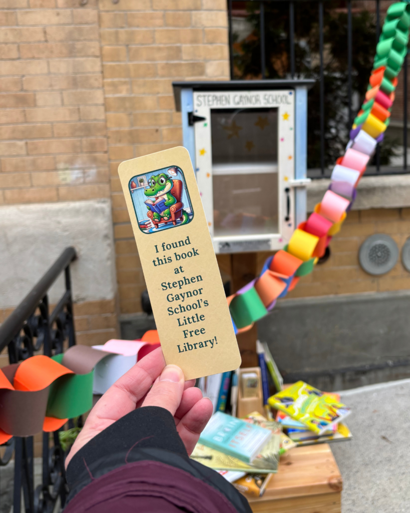 A bookmark celebrating the opening of Gaynor's Little Free Library